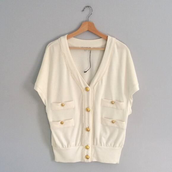 Collective Concepts White Short Sleeve Cardigan Size S - Picture 1 of 8